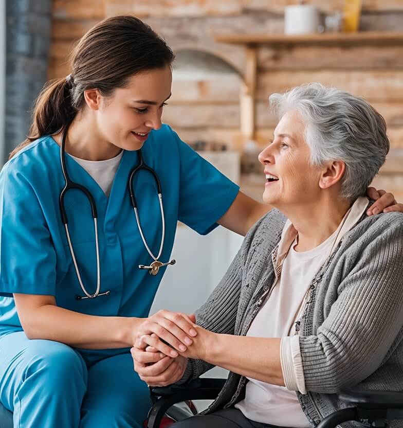 Senior receiving compassionate in-home care from a caregiver in Washington