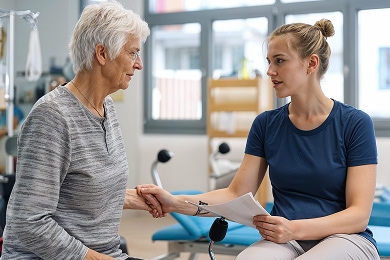 Caregiver offering companionship to a senior woman in a Washington home